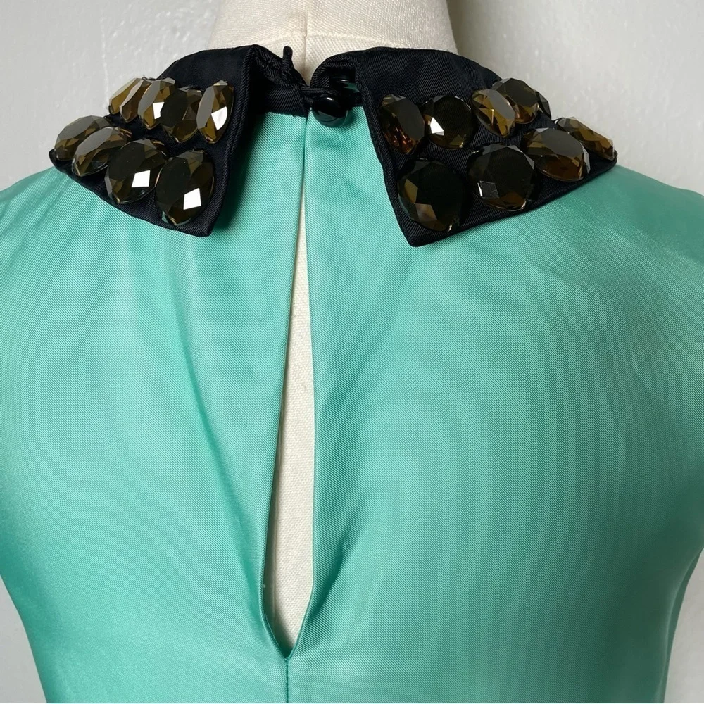 Kate Spade New York Sleeveless Embellished Collar Top Size 2 Aqua Black Trim